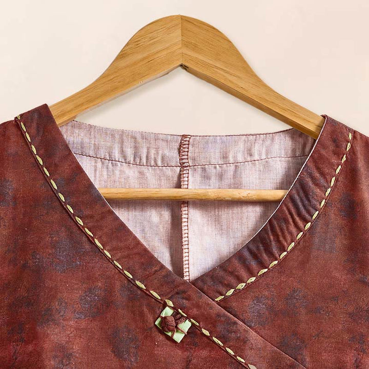 Buddha Stones Frühlings-Langarmshirt mit V-Ausschnitt und floralem Print für Damen - image 15