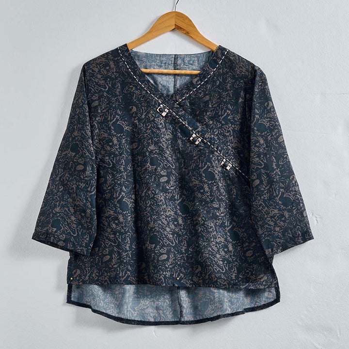 Buddha Stones Frühlings-Langarmshirt mit V-Ausschnitt und floralem Print für Damen - Dunkelgrau - US 8-10, UK/AU 12-14, EU 40-42 (2XL) - image 18