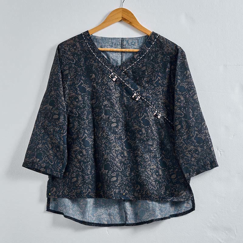Buddha Stones Frühlings-Langarmshirt mit V-Ausschnitt und floralem Print für Damen - Dunkelgrau - US 8-10, UK/AU 12-14, EU 40-42 (2XL) - image 18