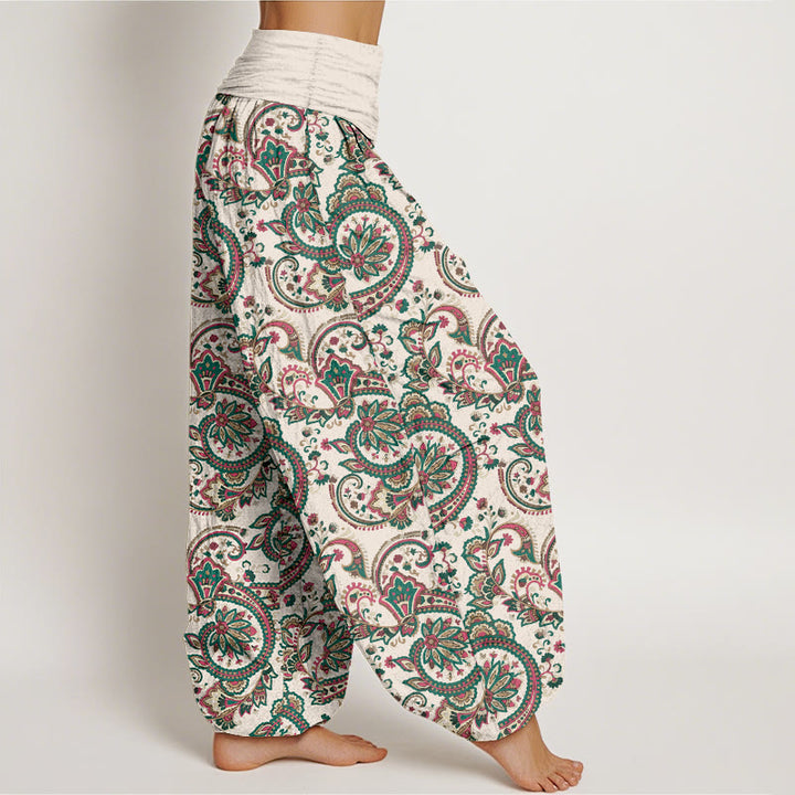 Haremshose aus Baumwolle mit Buddha Stones -Motiv, Retro-Blumen-, Blätter- und Rankenmuster sowie elastischem Bund. - image 7