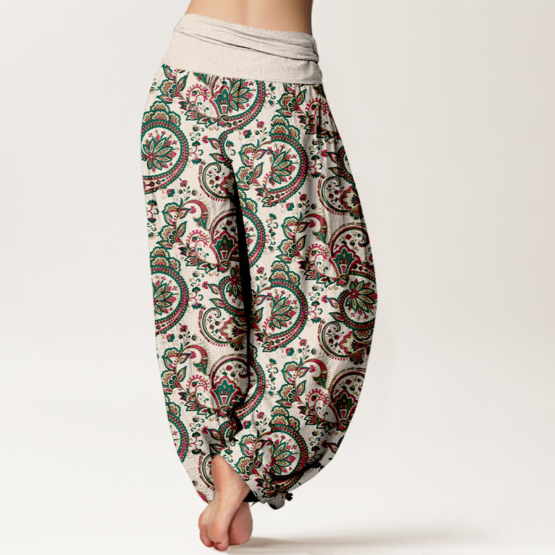 Haremshose aus Baumwolle mit Buddha Stones -Motiv, Retro-Blumen-, Blätter- und Rankenmuster sowie elastischem Bund. - image 6