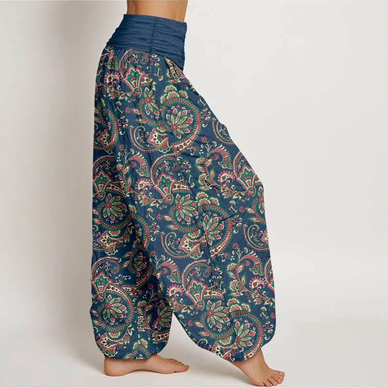 Haremshose aus Baumwolle mit Buddha Stones -Motiv, Retro-Blumen-, Blätter- und Rankenmuster sowie elastischem Bund. - image 10