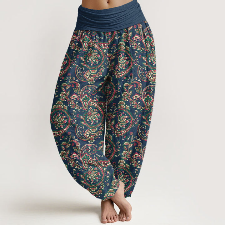 Haremshose aus Baumwolle mit Buddha Stones -Motiv, Retro-Blumen-, Blätter- und Rankenmuster sowie elastischem Bund. - Marine - US16, UK/AU20, EU48 (3XL) - image 8