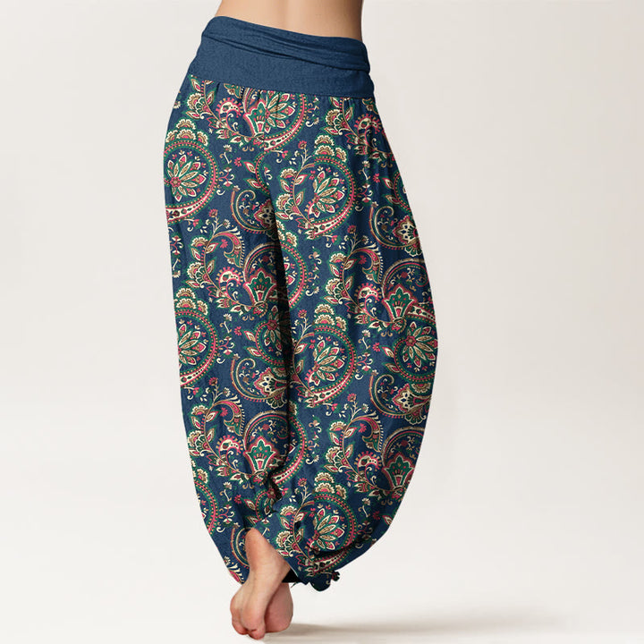 Haremshose aus Baumwolle mit Buddha Stones -Motiv, Retro-Blumen-, Blätter- und Rankenmuster sowie elastischem Bund. - image 9