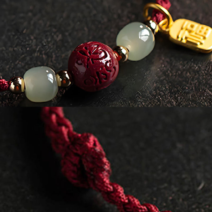 Buddha Stones ​​Fu-Zeichen Hetian Jade-Perle Om Mani Padme Hum Zinnoberrote Schnur Wohlstandsarmband - image 2