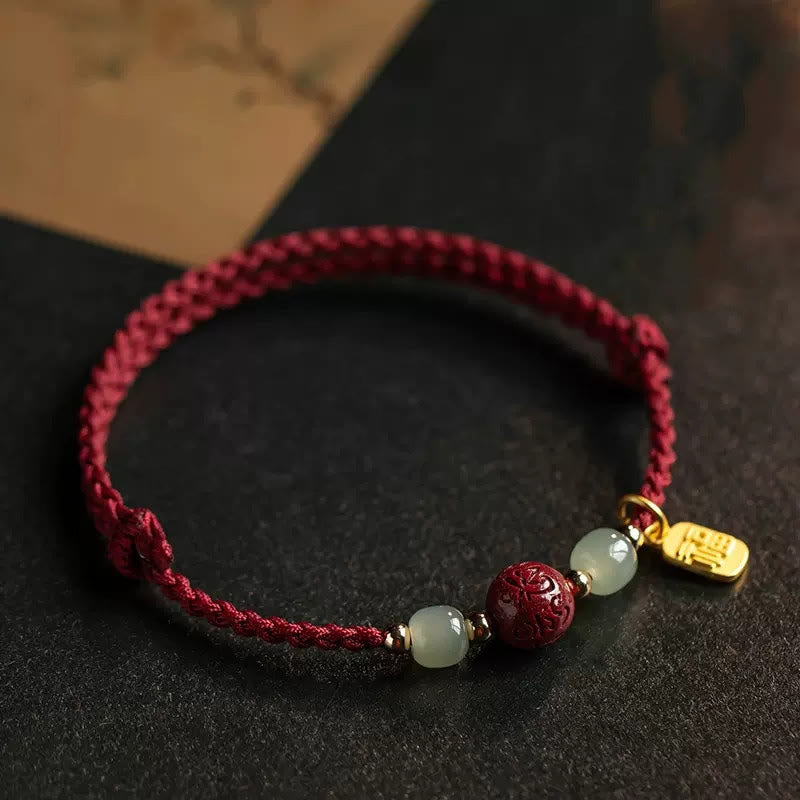 Buddha Stones ​​Fu-Zeichen Hetian Jade-Perle Om Mani Padme Hum Zinnoberrote Schnur Wohlstandsarmband - Rotes Band (Handgelenkumfang: 15-20 cm) - image 0