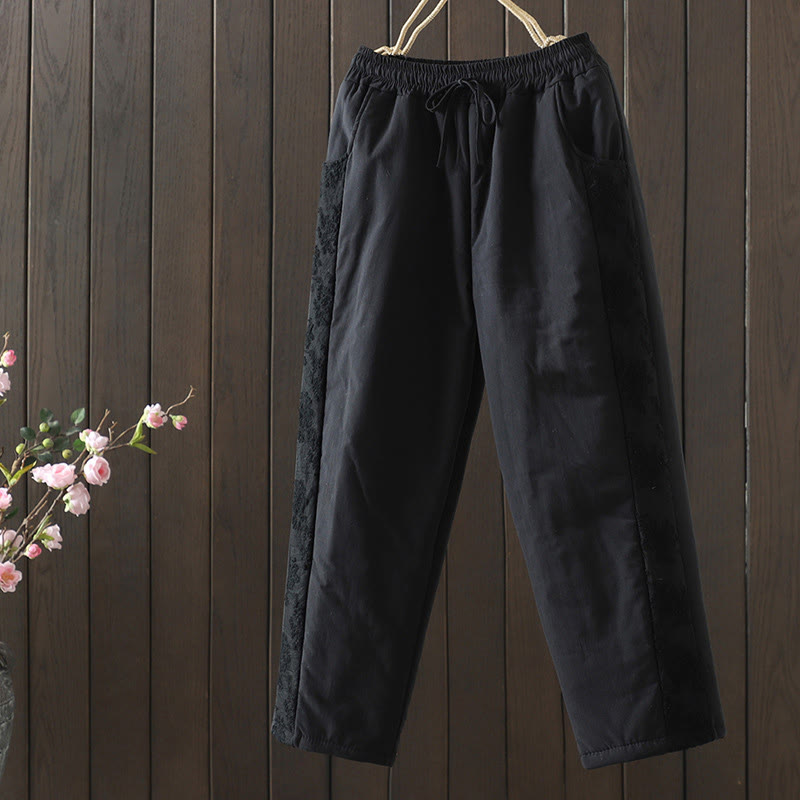 Dicke Damenhose mit Taschen , Buddha Stones -Blumenmuster, Baumwoll-Polyester-Stickerei - Schwarz - US8-10, UK/AU12-14, EU40-42 (2XL) - image 15