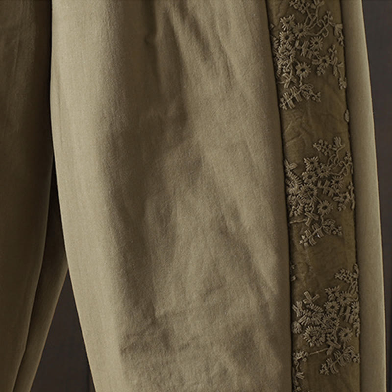 Dicke Damenhose mit Taschen , Buddha Stones -Blumenmuster, Baumwoll-Polyester-Stickerei - image 12