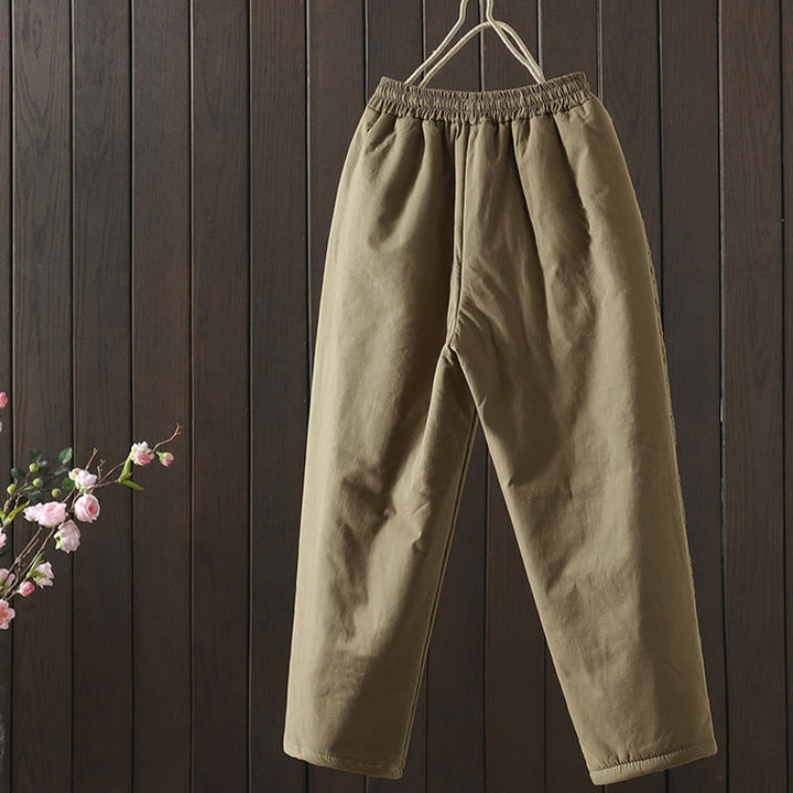 Dicke Damenhose mit Taschen , Buddha Stones -Blumenmuster, Baumwoll-Polyester-Stickerei - image 7