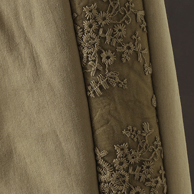 Dicke Damenhose mit Taschen , Buddha Stones -Blumenmuster, Baumwoll-Polyester-Stickerei - image 13