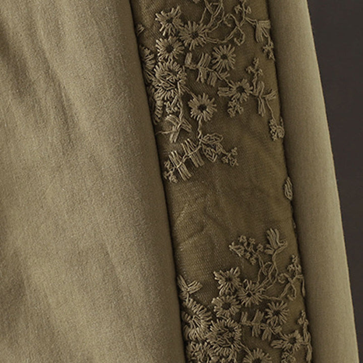 Dicke Damenhose mit Taschen , Buddha Stones -Blumenmuster, Baumwoll-Polyester-Stickerei - image 13