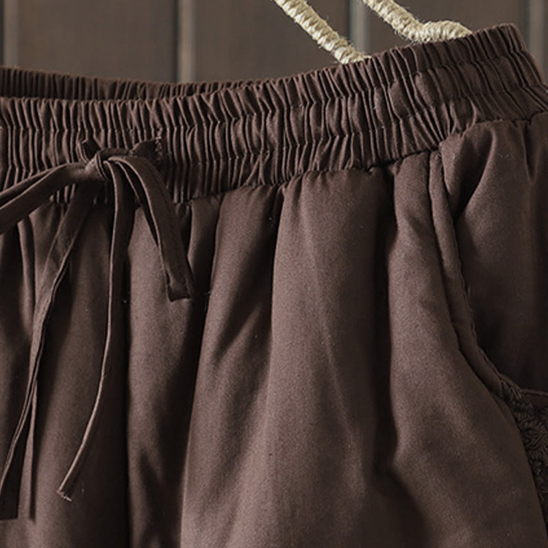 Dicke Damenhose mit Taschen , Buddha Stones -Blumenmuster, Baumwoll-Polyester-Stickerei - image 3