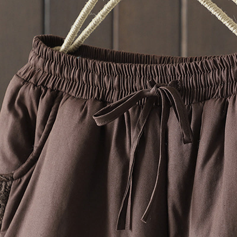 Dicke Damenhose mit Taschen , Buddha Stones -Blumenmuster, Baumwoll-Polyester-Stickerei - image 2