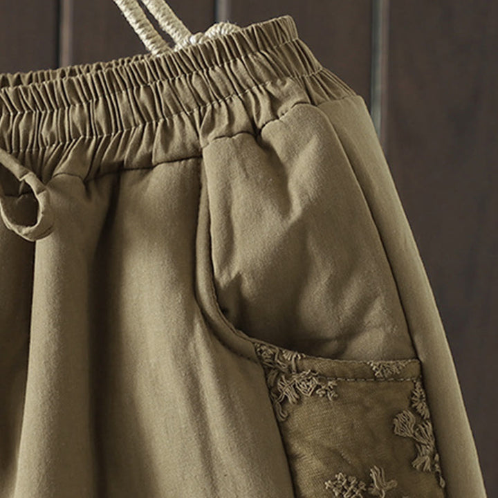 Dicke Damenhose mit Taschen , Buddha Stones -Blumenmuster, Baumwoll-Polyester-Stickerei - image 10