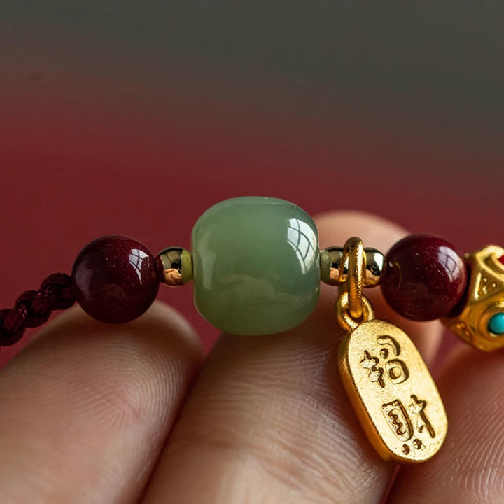 Buddha Stones, Glücksbringer, Hetian-Jade, Cyan-Jade, Weiß-Jade, mehrfarbiges geflochtenes Armband - image 3