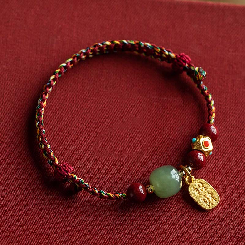 Buddha Stones, Glücksbringer, Hetian-Jade, Cyan-Jade, Weiß-Jade, mehrfarbiges geflochtenes Armband - Fünffarbiger Faden & Hetian Cyan Jade - 17-18 cm - image 14