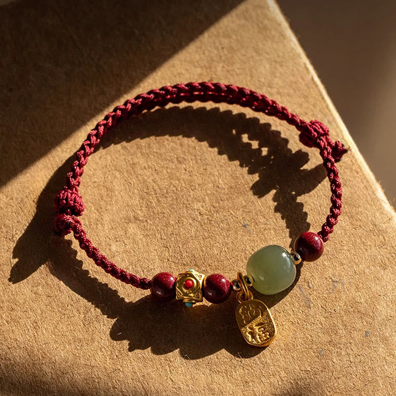 Buddha Stones, Glücksbringer, Hetian-Jade, Cyan-Jade, Weiß-Jade, mehrfarbiges geflochtenes Armband - image 2