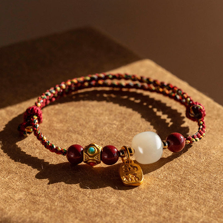 Buddha Stones, Glücksbringer, Hetian-Jade, Cyan-Jade, Weiß-Jade, mehrfarbiges geflochtenes Armband - image 19