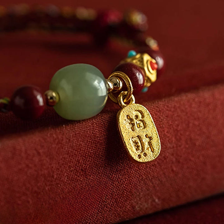 Buddha Stones, Glücksbringer, Hetian-Jade, Cyan-Jade, Weiß-Jade, mehrfarbiges geflochtenes Armband - image 15