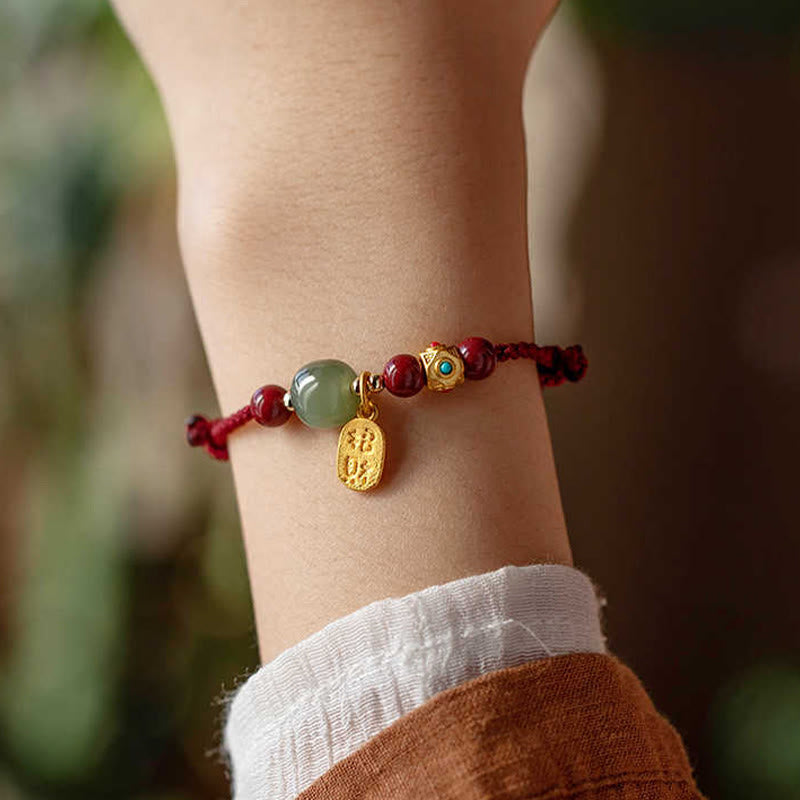 Buddha Stones, Glücksbringer, Hetian-Jade, Cyan-Jade, Weiß-Jade, mehrfarbiges geflochtenes Armband - image 6