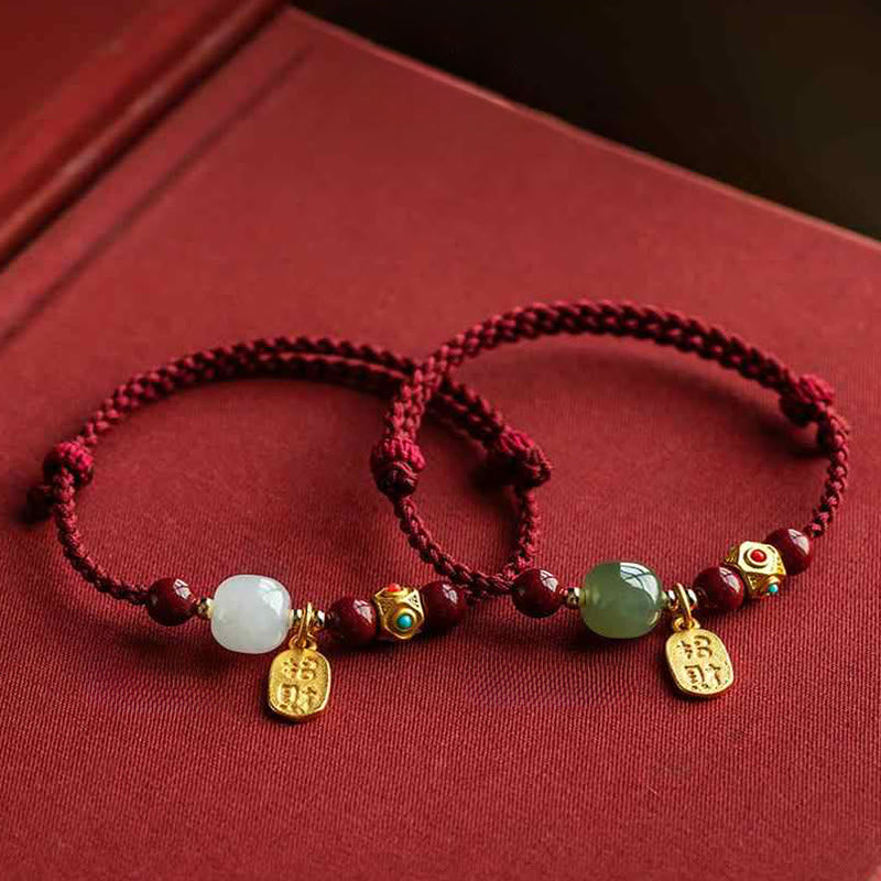Buddha Stones, Glücksbringer, Hetian-Jade, Cyan-Jade, Weiß-Jade, mehrfarbiges geflochtenes Armband - image 20