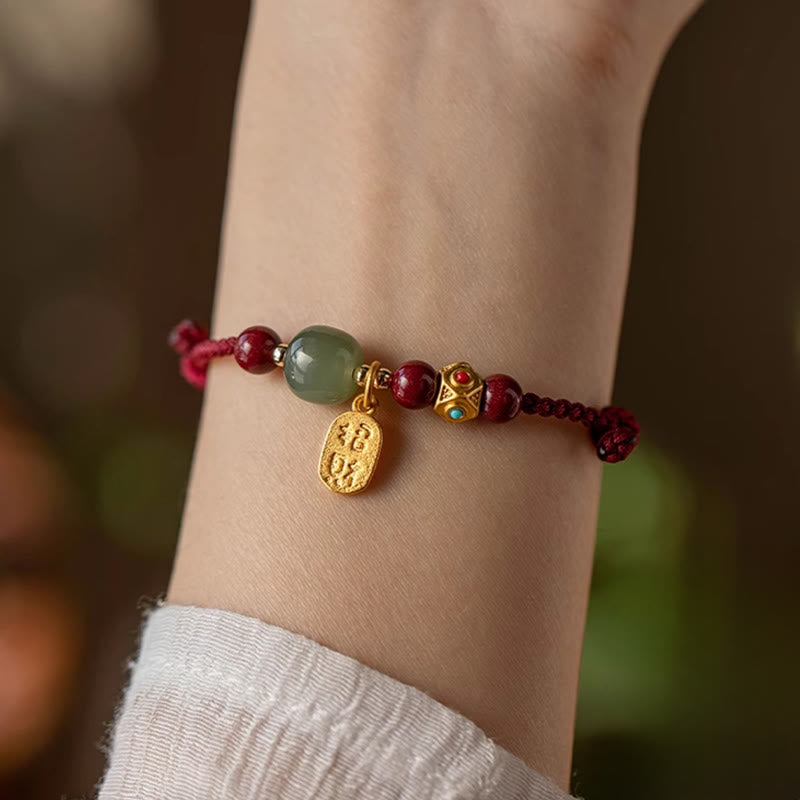Buddha Stones, Glücksbringer, Hetian-Jade, Cyan-Jade, Weiß-Jade, mehrfarbiges geflochtenes Armband - image 5