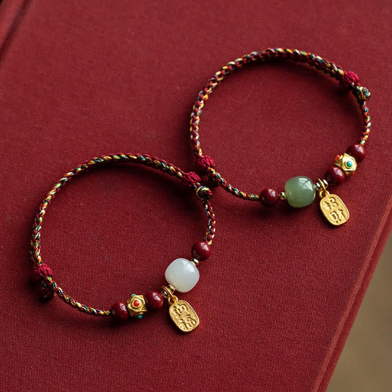 Buddha Stones, Glücksbringer, Hetian-Jade, Cyan-Jade, Weiß-Jade, mehrfarbiges geflochtenes Armband - image 22