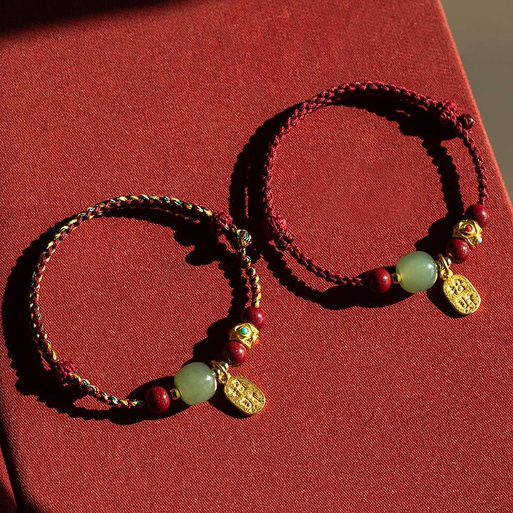 Buddha Stones, Glücksbringer, Hetian-Jade, Cyan-Jade, Weiß-Jade, mehrfarbiges geflochtenes Armband - image 21