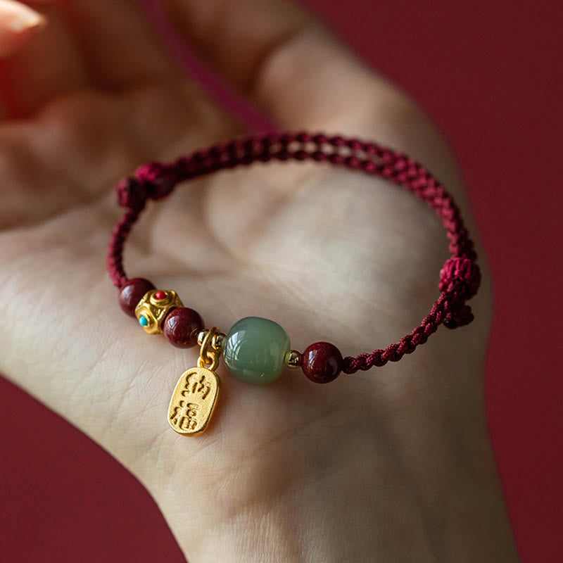 Buddha Stones, Glücksbringer, Hetian-Jade, Cyan-Jade, Weiß-Jade, mehrfarbiges geflochtenes Armband - image 1