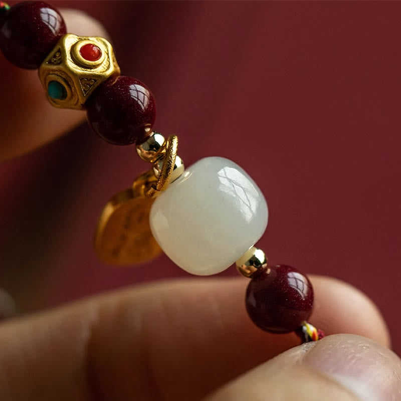 Buddha Stones, Glücksbringer, Hetian-Jade, Cyan-Jade, Weiß-Jade, mehrfarbiges geflochtenes Armband - image 12