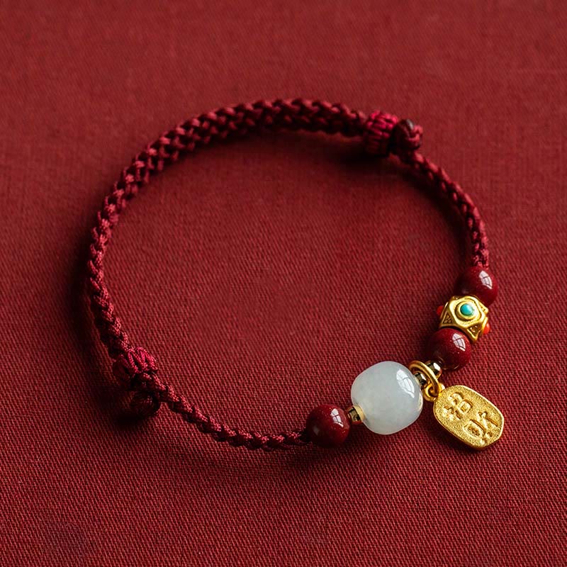 Buddha Stones, Glücksbringer, Hetian-Jade, Cyan-Jade, Weiß-Jade, mehrfarbiges geflochtenes Armband - Roter Faden & Hetian Weißer Jade - 17-18 cm - image 11