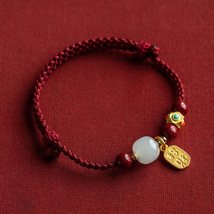Buddha Stones, Glücksbringer, Hetian-Jade, Cyan-Jade, Weiß-Jade, mehrfarbiges geflochtenes Armband - Roter Faden & Hetian Weißer Jade - 17-18 cm - image 11