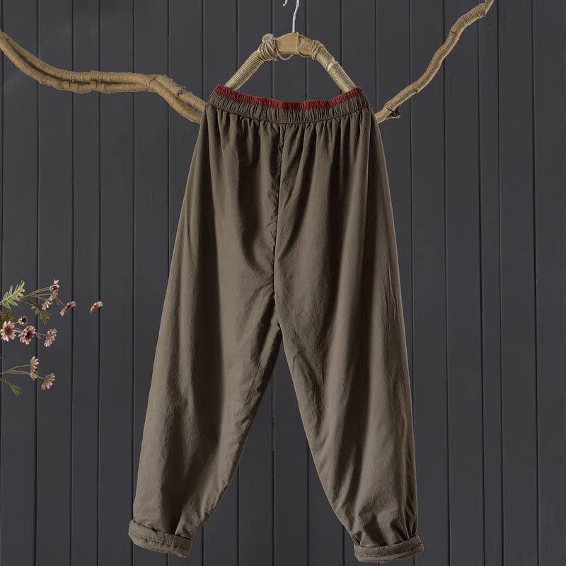 Buddha Stones Einfarbige Damenhose aus dickem Baumwoll-Polyester-Mischgewebe mit Taschen, Material: Baumwoll-Polyester, Materialmix mit Farbblockmuster - image 3