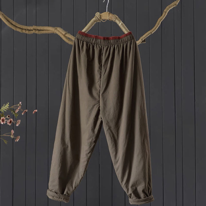 Buddha Stones Einfarbige Damenhose aus dickem Baumwoll-Polyester-Mischgewebe mit Taschen, Material: Baumwoll-Polyester, Materialmix mit Farbblockmuster - image 3