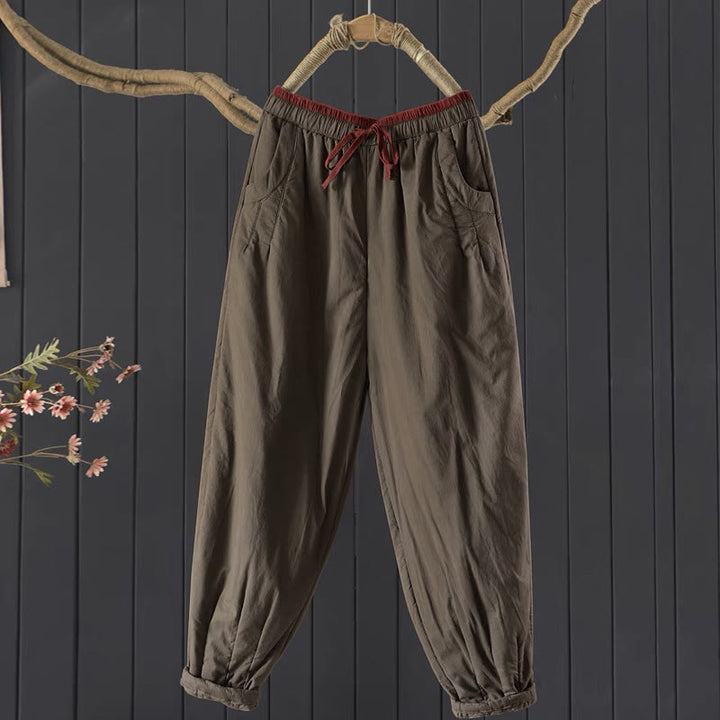 Buddha Stones Einfarbige Damenhose aus dickem Baumwoll-Polyester-Mischgewebe mit Taschen, Material: Baumwoll-Polyester, Materialmix mit Farbblockmuster - Sienna - US12, UK/AU16, EU44 (3XL) - image 2