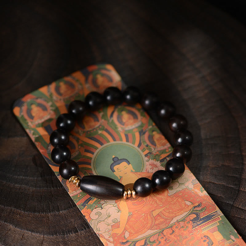 Buddha Stones, Ebenholzperlen mit Sutra-Schriftrolle, Segens- und Schutzarmband - 14-15 cm - image 1