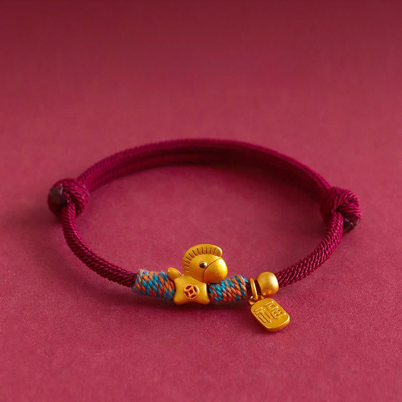 Buddha Stones, 999er Sterlingsilber, Jahr des Pferdes, Fu-Zeichen-Anhänger, geflochtenes Armband - image 2