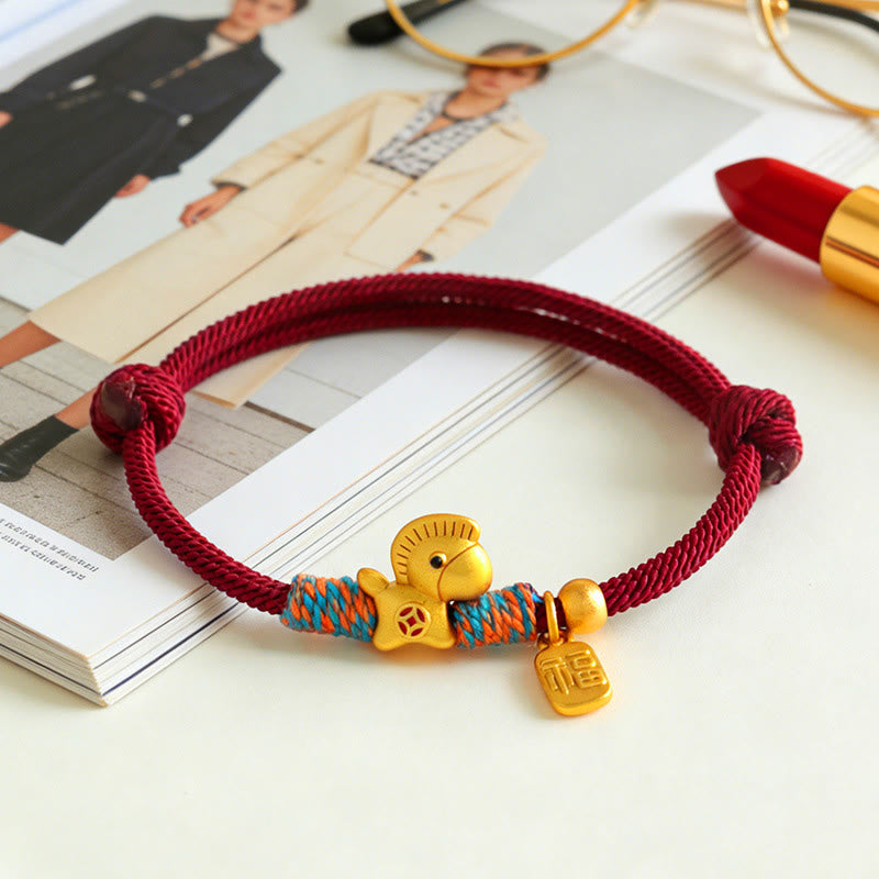 Buddha Stones, 999er Sterlingsilber, Jahr des Pferdes, Fu-Zeichen-Anhänger, geflochtenes Armband - image 1