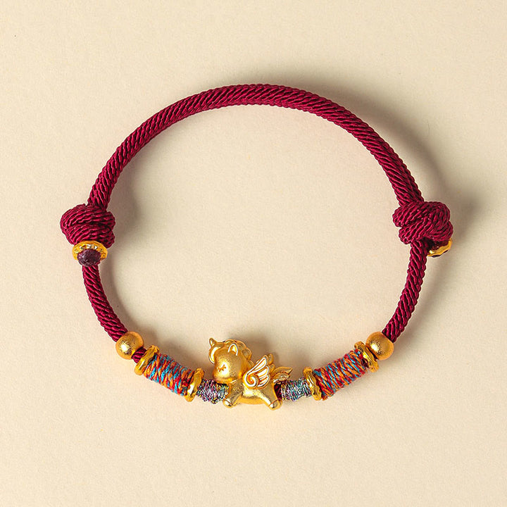 Buddha Stones ​​Jahr des Pferdes Armband aus 999er Sterlingsilber, vergoldet, mit geflochtenem Seil - image 2