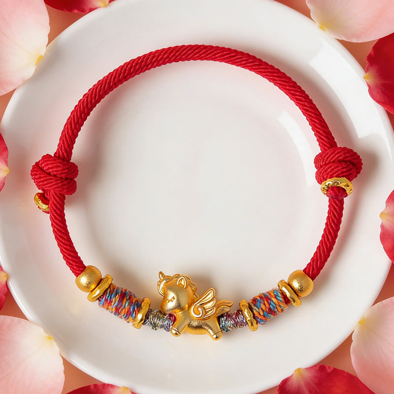 Buddha Stones ​​Jahr des Pferdes Armband aus 999er Sterlingsilber, vergoldet, mit geflochtenem Seil - image 14