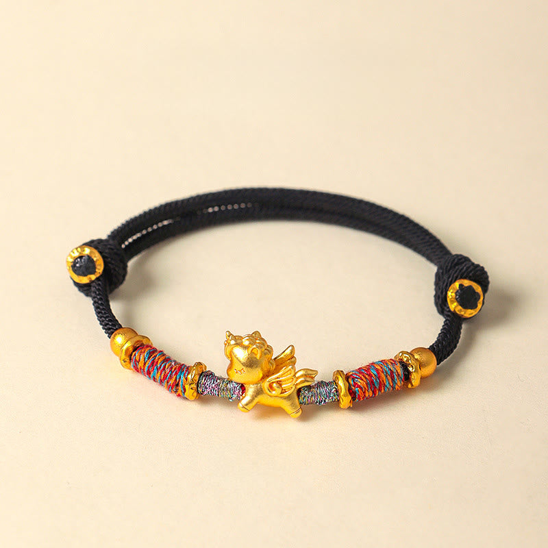 Buddha Stones ​​Jahr des Pferdes Armband aus 999er Sterlingsilber, vergoldet, mit geflochtenem Seil - Schwarzes Seil (Handgelenkumfang: 15-18 cm) - image 16