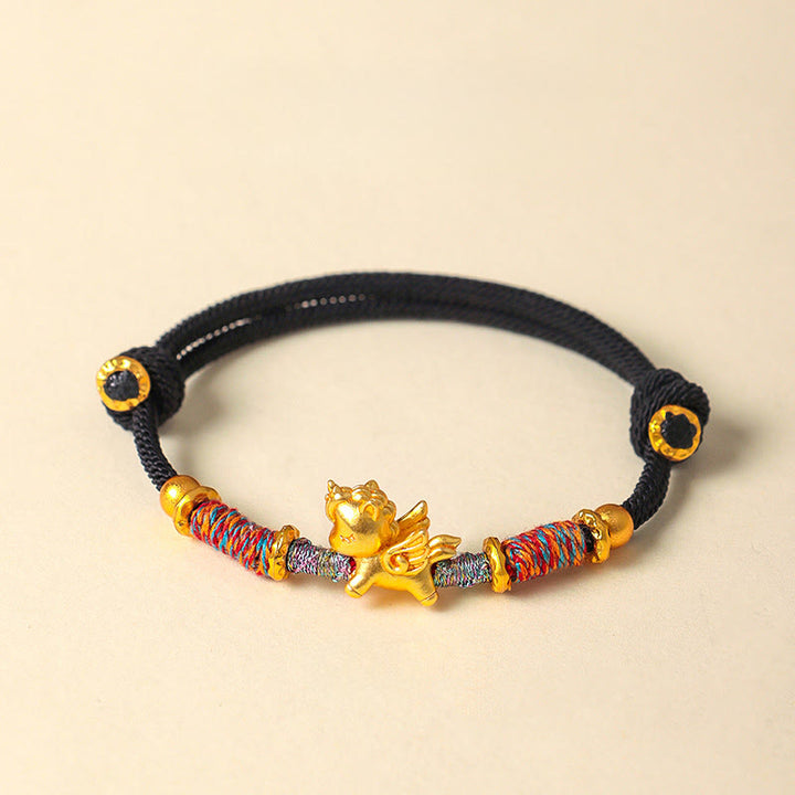 Buddha Stones ​​Jahr des Pferdes Armband aus 999er Sterlingsilber, vergoldet, mit geflochtenem Seil - Schwarzes Seil (Handgelenkumfang: 15-18 cm) - image 16