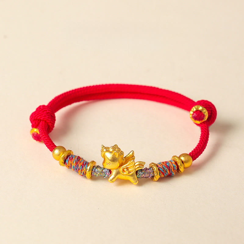 Buddha Stones ​​Jahr des Pferdes Armband aus 999er Sterlingsilber, vergoldet, mit geflochtenem Seil - Rotes Seil (Handgelenkumfang: 15-18 cm) - image 9