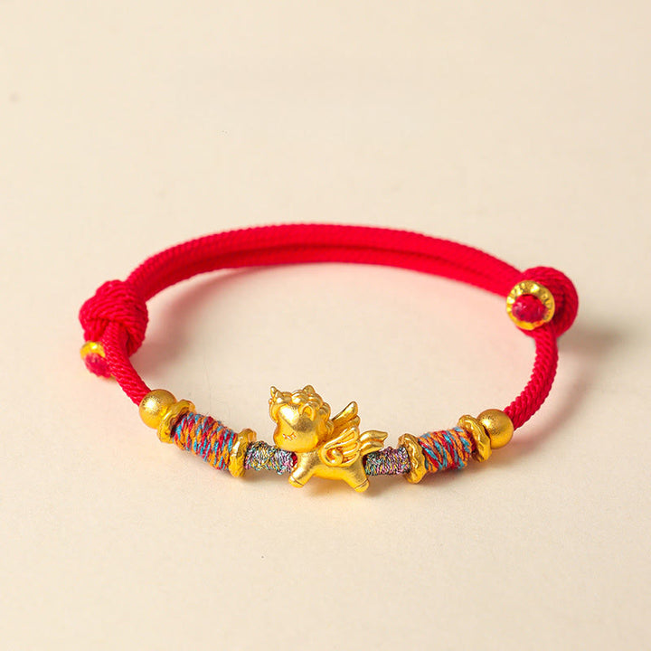Buddha Stones ​​Jahr des Pferdes Armband aus 999er Sterlingsilber, vergoldet, mit geflochtenem Seil - Rotes Seil (Handgelenkumfang: 15-18 cm) - image 9
