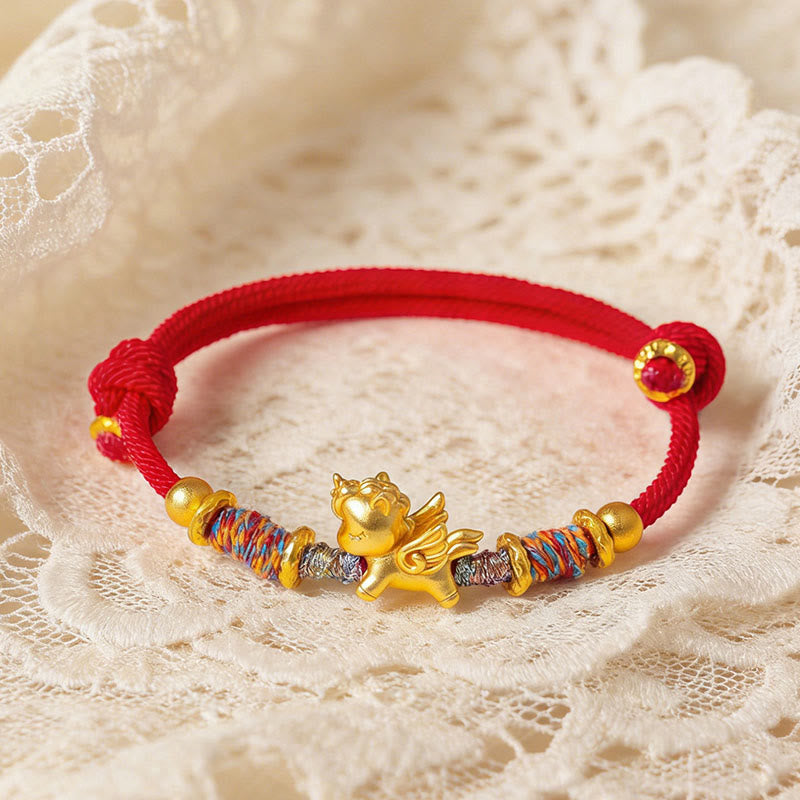 Buddha Stones ​​Jahr des Pferdes Armband aus 999er Sterlingsilber, vergoldet, mit geflochtenem Seil - image 11