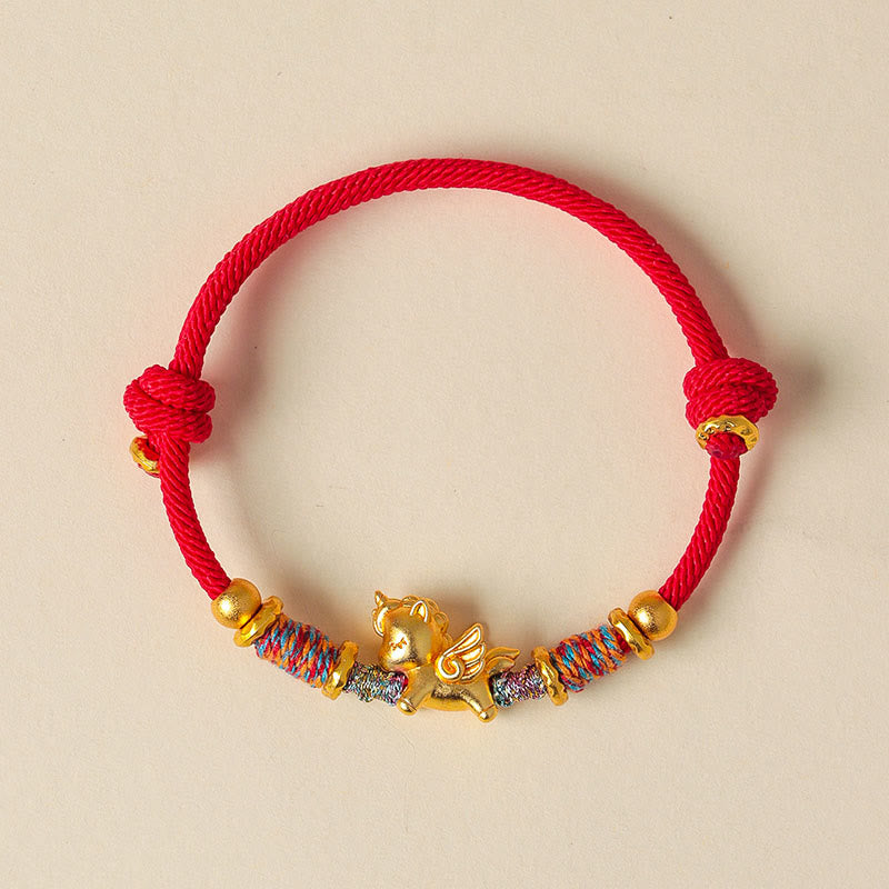 Buddha Stones ​​Jahr des Pferdes Armband aus 999er Sterlingsilber, vergoldet, mit geflochtenem Seil - image 10