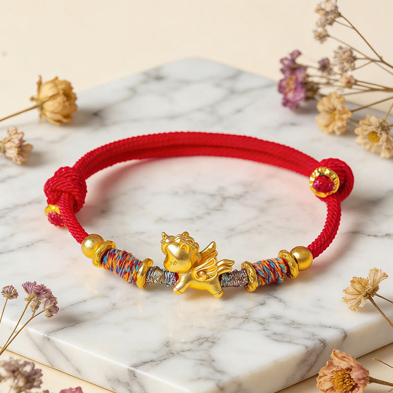 Buddha Stones ​​Jahr des Pferdes Armband aus 999er Sterlingsilber, vergoldet, mit geflochtenem Seil - image 12