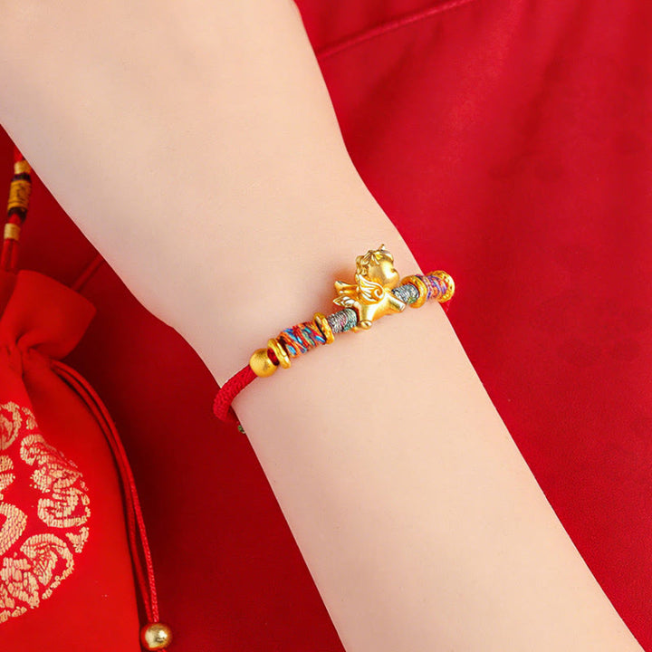 Buddha Stones ​​Jahr des Pferdes Armband aus 999er Sterlingsilber, vergoldet, mit geflochtenem Seil - image 15