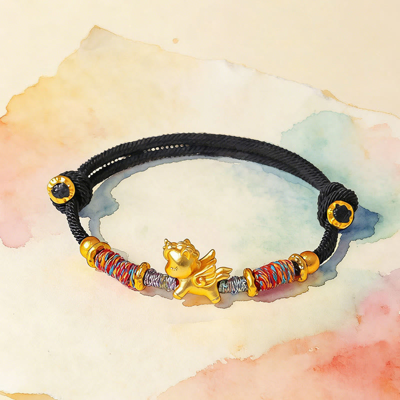 Buddha Stones ​​Jahr des Pferdes Armband aus 999er Sterlingsilber, vergoldet, mit geflochtenem Seil - image 17