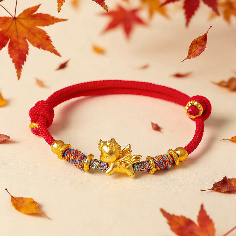 Buddha Stones ​​Jahr des Pferdes Armband aus 999er Sterlingsilber, vergoldet, mit geflochtenem Seil - image 13